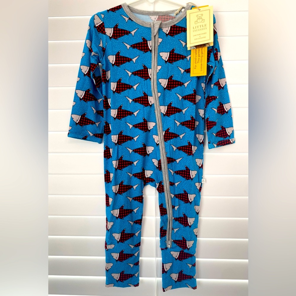 Little Snuggles Christmas Shark Bamboo Zip One Piece Toddler Boys Pajamas 2T, 3T